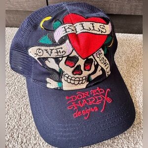 Vintage Y2K Ed Hardy Love Kills Slowly Trucker SnapBack Hat Authentic O/S